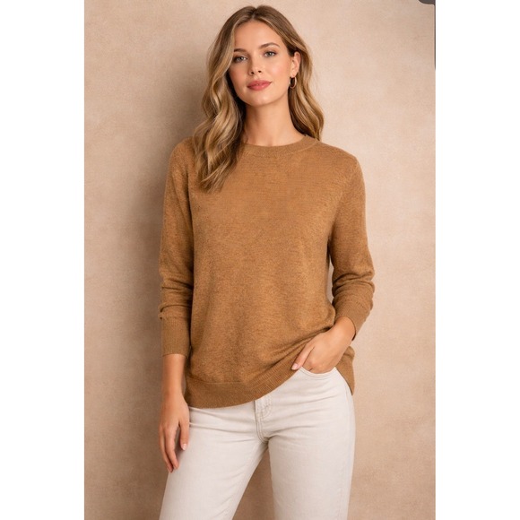 J. Crew Sweaters - J.Crew XXS Camel Wool Blend Longline‎ Crewneck Sweater